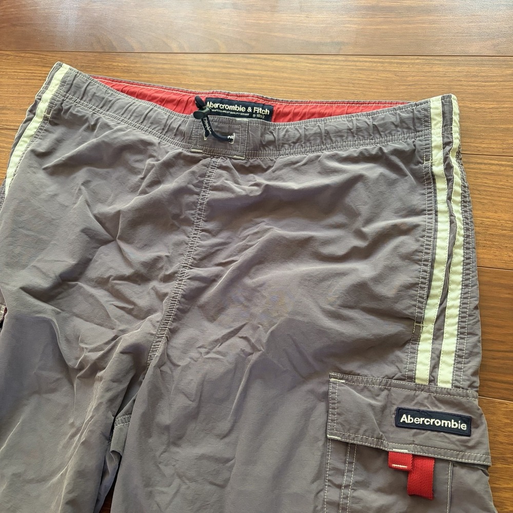Abercrombie & Fitch Mens XL Cargo Board Shorts Gray Red Y2K Swim Trunks A&F